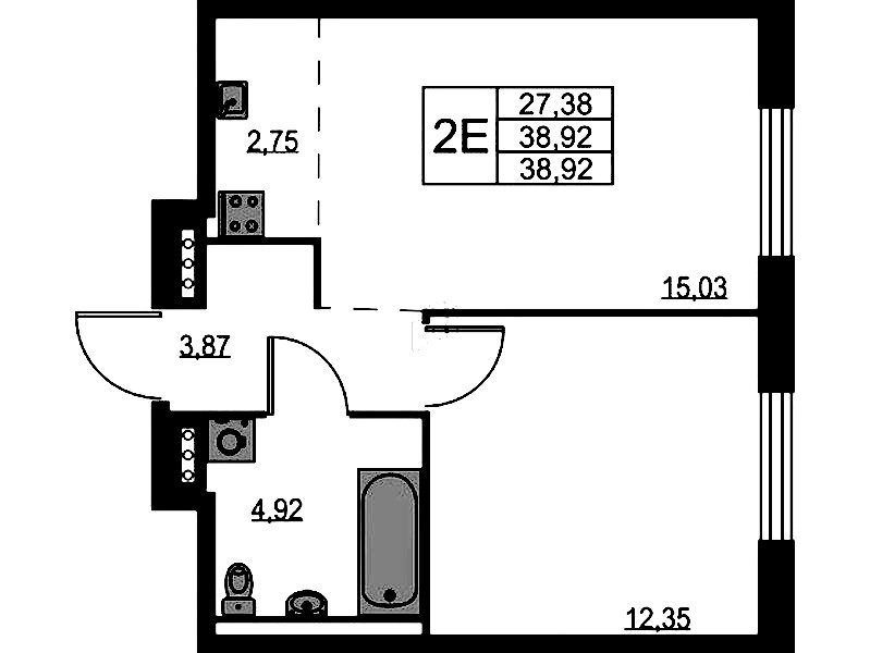 1-комнатная квартира 38.92 м², 11/11 эт., ЖК «Квартал Лаголово»